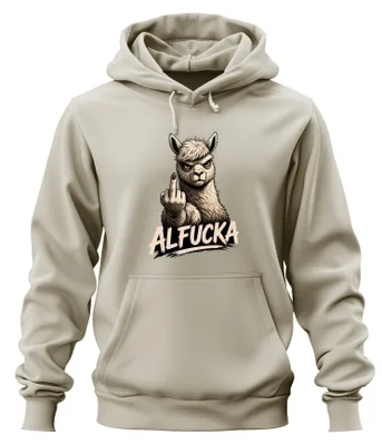 Produktbild von ALFUCKA Alpaka Mittelfinger Statement Sarkasmus Fuck Off Hoodie Kapuzenpullover, Natur, M