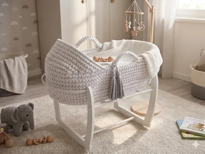 Produktbild von Moseskorb Babywiege Babybett Set mit Matratze und Schaukelständer