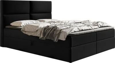 Produktbild von Boxspringbett 140x200 cm Coral - Matratze & Topper - Polsterbett, Modern Bett, Samtstoff - Doppelbett mit Zwei Bettkästen (Schwarz - Jasmine 100)