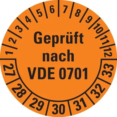 Produktbild von Dreifke® Prüfplakette  nach VDE 0701,27-33,orange,Dokumentenfolie,Ø 30...