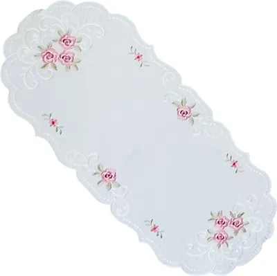 Immagine prodotto di Runner da tavola MARGIT ricamo motivo rose poliestere bianco 40 x 90 cm