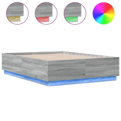 Produktbild von vidaXL Bettgestell mit LED Grau Sonoma 120x190 cm Holzwerkstoff