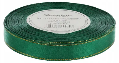 Produktbild von PassionRoom_pl Satinband mit Goldfaden, Grün, 12mm, Dekorativ