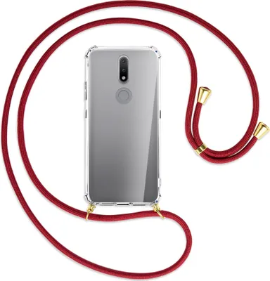 Produktbild von Handykette Backcover-Schutzhülle mit Band (Metall goldfarben) für Nokia 2.4 - dunkelrot