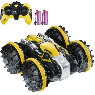Immagine prodotto di VEVOR Barca anfibia telecomandata, 2,4 GHz, 12 km/h, auto RC impermeabile 4WD per bambini, auto acrobatica rotante a 360° con 2 batterie, giocattolo da piscina con acqua per tutti i terreni