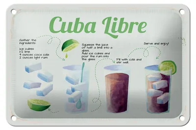 Produktbild von Blechschild Rezept Cuba Libre Cocktail Recipe 18x12cm Dekoration