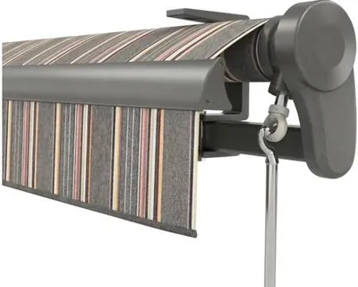 Produktbild von Soluna Gelenkarmmarkise Trend 3,5x2,5 Stoff Dessin D422 Gestell DB703 dunkelgrau Antrieb Rechts inkl. Motor, Wandschalte