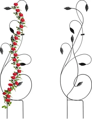 Obrázek produktu pro Sada 2 kusů opěr pro popínavé rostliny – opěra zapichovaná do země – růže, plaménky – rozměry: 144 x 39 cm – černá