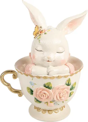 Zdjęcie produktu dla Clayre & Eef figurka dekoracyjna królik 16x13x22 cm biały plastik