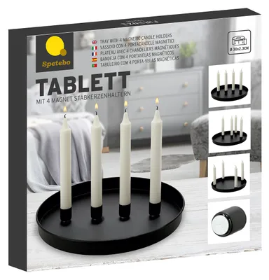 Kerzentablett Ø 30 cm, schwarz, mit 4 magnetischen Haltern