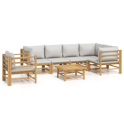 Productafbeelding van 7-delige Loungeset met lichtgrijze kussens bamboe