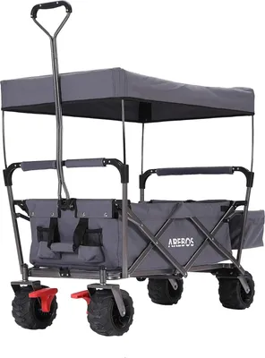Produktbild von Faltbare Bollerwagen mit Dach - Handwagen mit Luftreifen - 100 kg Tragfähigkeit - 360° drehbare Räder