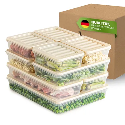 Produktbild von Viwares Stapelbare Gefrierdosen 9er Set, Gefrierfach & Kühlschrank Organizer mit Deckel, Frostfest bis -25°C, Wiederverwendbare Frischhaltedosen, Lebensmittel frisch und geruchsfrei lagern