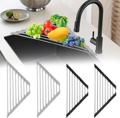 Produktbild von Runde Ablageeimer - Küchen Organizer - Abwasch organisieren - Faltschrank Edelstahl Design - 41x25 cm - Schwarz und Grau