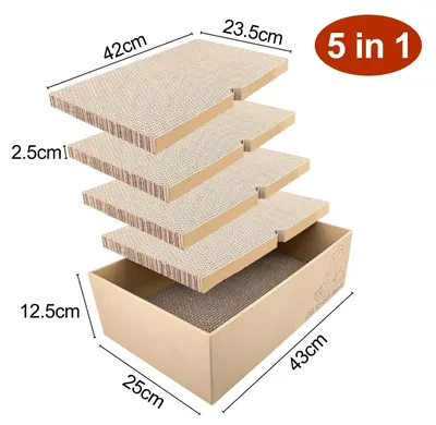 Zdjęcie produktu dla Deska do drapania dla kotów, 5-elementowa, wymiary 43 x 25,4 x 12,7 cm, wykonana z materiałów przyjaznych dla środowiska, idealna do pielęgnacji pazurów