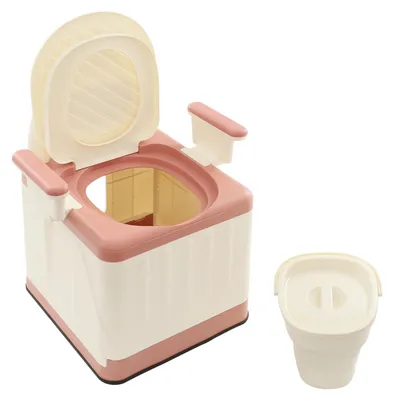 Imagen del producto de Asiento de inodoro portátil, ligero, diseño que ocupa poco espacio, color rosa
