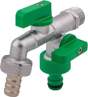 Zdjęcie produktu dla Żuraw ogrodowy z przyłączem wejściowym 1/2" BSP i podwójnym przyłączem wyjściowym 3/4" BSP