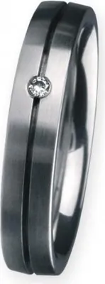Produktbild von Damen Ring, schlichtes Design, zweifarbig mit dunkler Linie, silberfarben, mit kleinem Diamanten