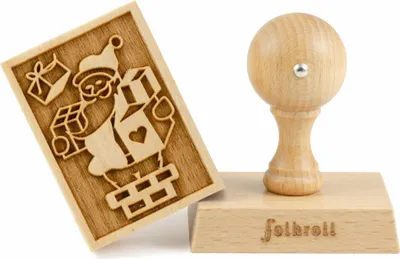 Imagen del producto de Folkroll, sello para galletas con motivos de Papá Noel, 70x50 mm, sello para galletas, sello para hornear, galletas, sello, madera de haya, 231143