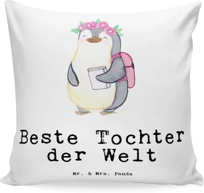 Produktbild von Mr. & Mrs. Panda kuschelkissen 40x40 Pinguin Beste Tochter der Welt - Weiß - Geschenk, Mutter, Deko Kissen, Dankeschön, Kinder, Geburt, Töchter, Geschenkidee, Sofakissen
