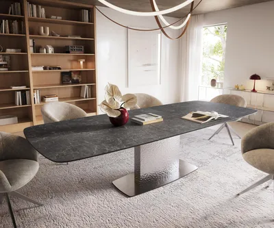 Produktbild von DELIFE Esstisch Edge Boot 240-300x120 cm Keramik Laminam® Nero Greco Anthrazit Wave Edelstahl ausziehbar