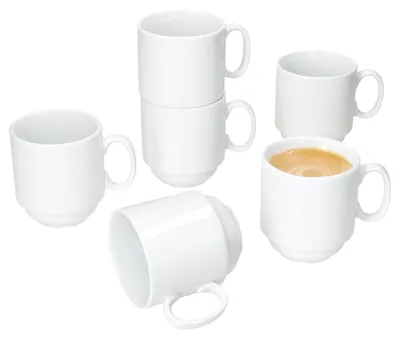 Zdjęcie produktu dla zestaw 6 kubków do kawy Tommy 220ml biała porcelana 6-osobowe sztaplowane