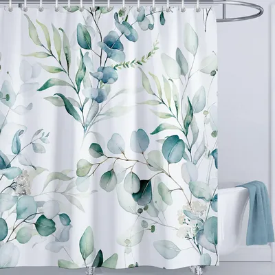 Obrázek produktu pro Zelená sprchová závěsa s motivem listů, rozměry 180 x 180 cm