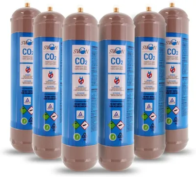 Immagine prodotto di Bombola CO2 per gasatore 600 gr usa e getta attacco M11x1 per erogatori - gasatori acqua frizzante co2, contenitore in acciaio N° 6 BOMBOLE