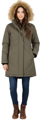 Productafbeelding van Damesjas Zelia, donkergroen, wintermodel, lang, met capuchon