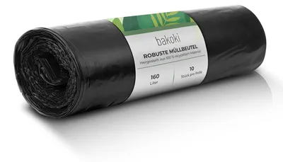 Immagine prodotto di Sacchi per rifiuti Bakoki da 160 litri - Estremamente resistenti allo strappo, extra robusti, ideali per uso domestico e giardino