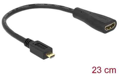 Produktbild von Delock High Speed HDMI with Ethernet - HDMI-Adapter - 19 pin micro HDMI Type D männlich zu HDMI weiblich - 23 cm - Schwarz