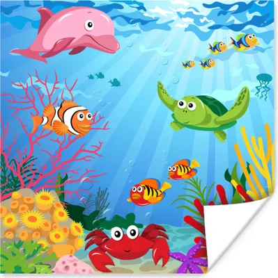 Produktbild von MuchoWow® Poster Kinder - Tiere - Meer 100x100 cm - Babyzimmer