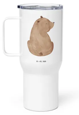 Produktbild von Mr. & Mrs. Panda Thermobecher Bär Schulterblick - Weiß - Geschenk, Teddy, Bären, Selbstachtung, Motivation, Weisheit, Trinkgefäß, To-Go-Becher, Teetasse, thermosbecher