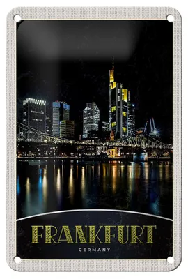 Produktbild von Blechschild Reise 12x18cm Frankfurt Deutschland Nacht Brücke Schild