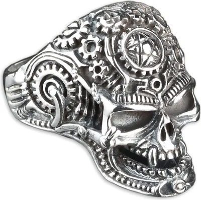Produktbild von viva-adorno Gr. 67 (21,3 mm Ø) Herren Ring Totenkopf Skull Vampir Pentagramm Cyborg Daumenring 925 Sterlingsilber SR20,