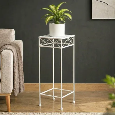 Produktbild von DanDiBo Blumenständer Metall Weiss Eckig 96314 L 70 cm Pflanzenständer Blumenhocker Beistelltisch Blumensäule Modern Pflanzenhocker