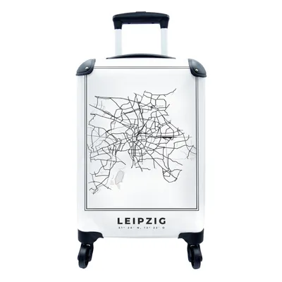 Obrázok produktu pre Kufrík Ručná batožina na kolieskach Malý cestovný kufor so 4 kolieskami Čiernobiele - Nemecko - Mapa mesta - Lipsko - Veľkosť kabíny < 55x40x23 cm &