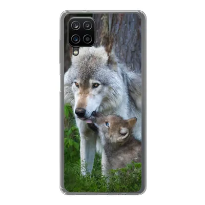 Produktbild von MuchoWow® Handyhülle Schutzhülle Hülle für Samsung Galaxy A12 Wolf - Moos - Wald - Welpe Silikon Softcase Handy Hülle - Bild