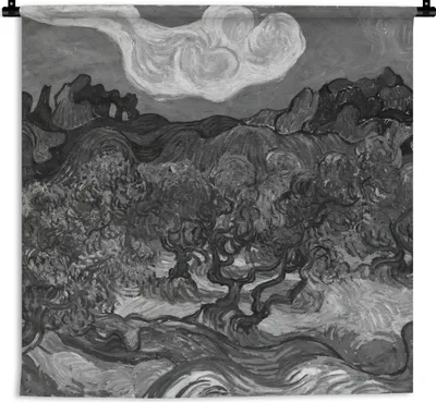 Produktbild von MuchoWow® Wandteppich Wandbehang Olivenbäume - Vincent van Gogh - Schwarz - Weiß 150x150 cm Tapisserie Dekoration Wandtuch - Wohnaccessoires - Modernes