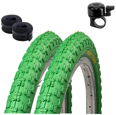 Produktbild von 2 x Roverstone Fahrradreifen 20 x 2,125 (54-406) Grün + 2 Schläuche AV inkl. Fahrradklingel