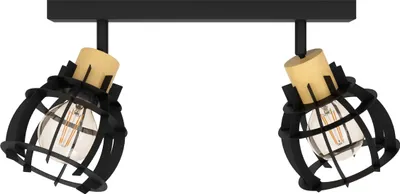 Image de EGLO Projecteur Stillington 1, plafonnier, spots orientables, plafonnier design industriel en noir et bois naturel, spot de plafond, E27