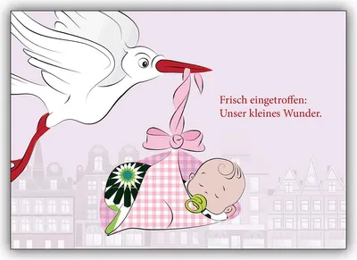 Produktbild von 4x Süße Storch Geburtsanzeige in rosa: Frisch eingetroffen
