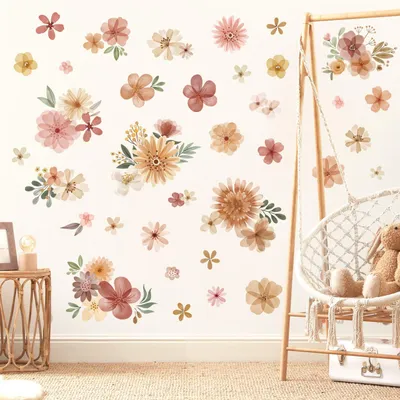 Produktbild von Boho-Blumen-Wandsticker – Aquarell-Gänseblümchen-Wanddekoration für Kinder