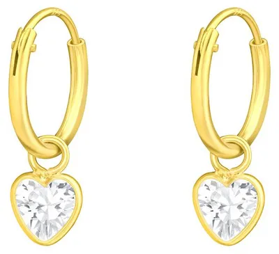 Produktbild von Kleine Creolen mit Zirkonia Herz gold aus Silber 925 Crystal