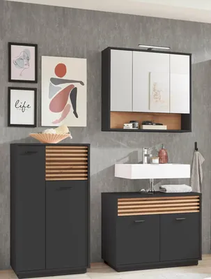 Produktbild von Badezimmer-Set >Liguria< (3-tlg.) in Anthrazit / Evoke Eiche Nachbildung - 160x191x40 (BxHxT)