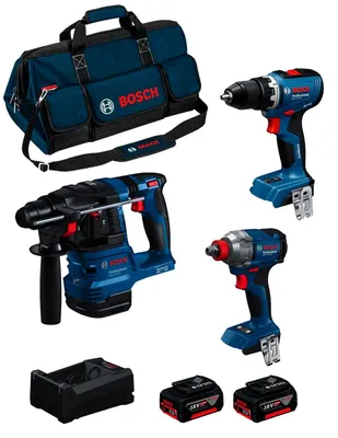 Imagen del producto de BOSCH Kit 0615A50093 (GSR 18V-65 + GDX 18V-285 + GBH 18V-22 + 3 x 5,0 Ah + GAL12V/18V-80 + Bolsa)