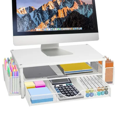 Productafbeelding van Solidchoice - Monitorstandaard met Lade en Penhouders voor Bureau