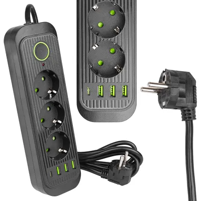 Produktbild von MasterLED Steckdosenleiste 3-fach Schuko mit USB-A USB-C Schalter 2 m schwarz