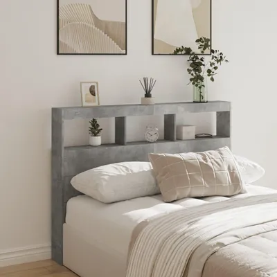 Zdjęcie produktu dla Zagłówek LED z półkami betonowy szary 140x17x102 cm