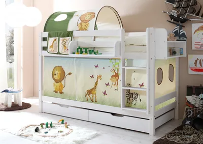 Produktbild von Etagenbett "Marcel" Kiefer weiß Motiv (Safari)
